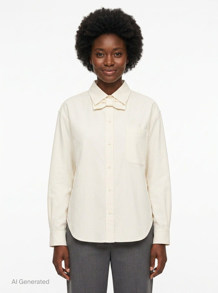 Ivory Bow Tie Shirt | pushBUTTON | Club21 - front