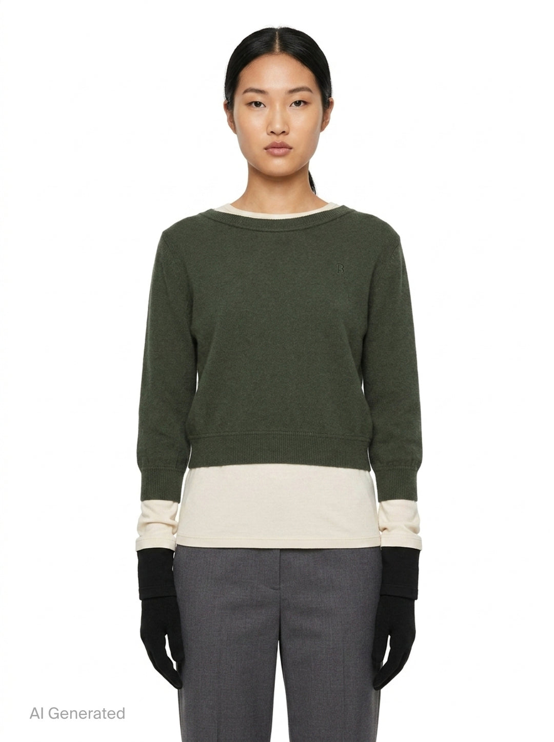Khaki Layered Glove Detail Knit | pushBUTTON | Club21 - front