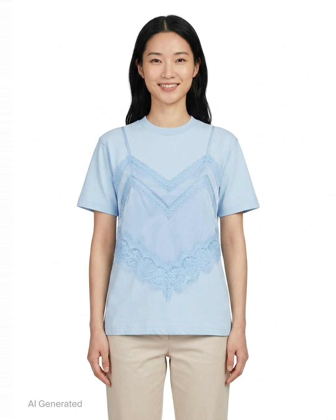 Light Blue Lace Camisole Layer Tee | pushBUTTON | Club21 - front