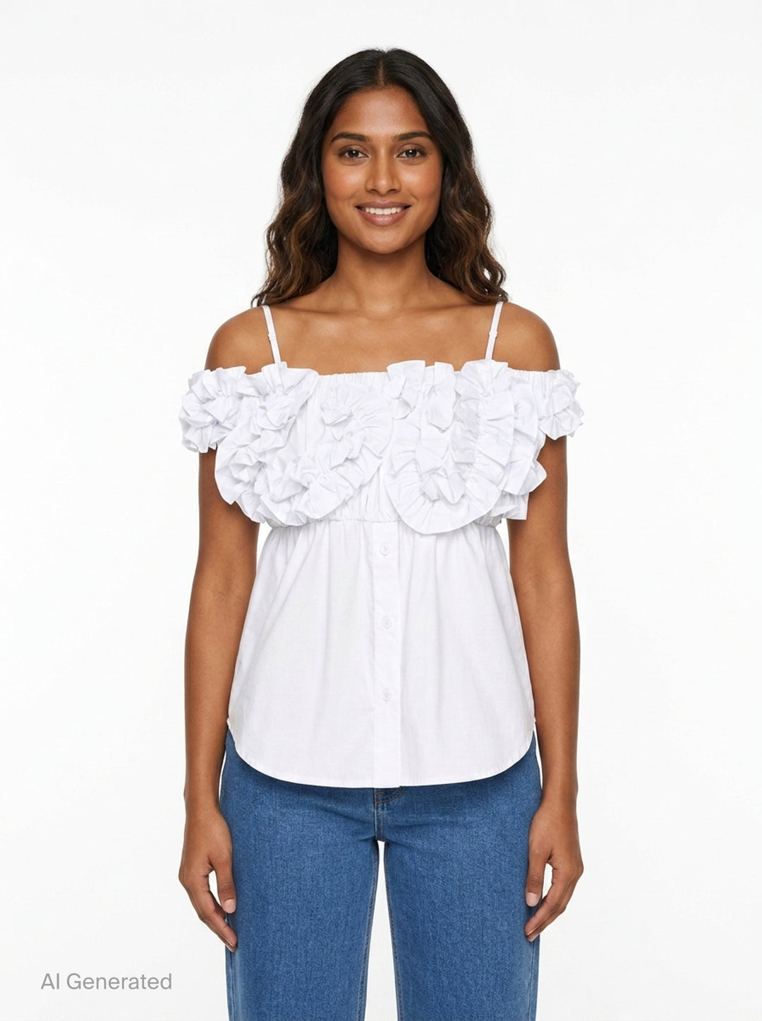 Off-Shoulder Ruffled Shirring Blouse | pushBUTTON | Club21 - front