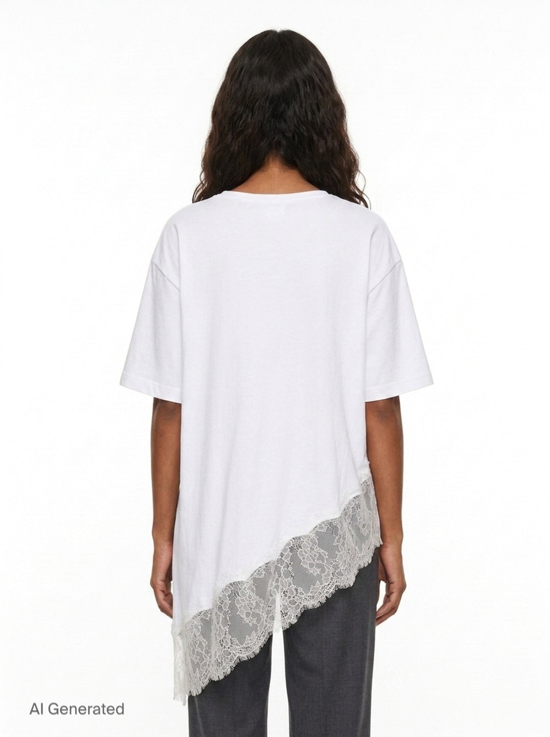 White Asymmetric Lace Scarf Tee | pushBUTTON | Club21 - back