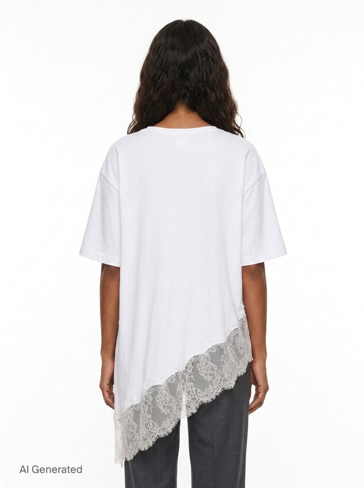 White Asymmetric Lace Scarf Tee | pushBUTTON | Club21 - back