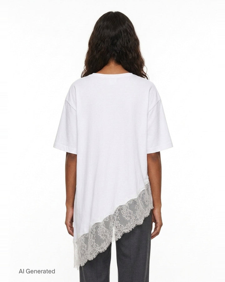 White Asymmetric Lace Scarf Tee | pushBUTTON | Club21 - back