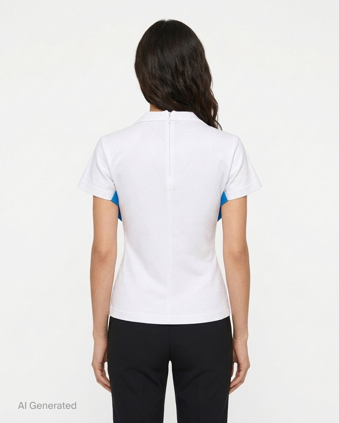 pushBUTTON white jersey top with draped bust and airbrushed blue bra-shaped gradient, shown from the front - back