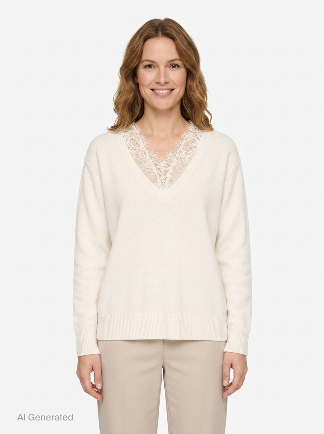 White Lace V-Neck Knit | pushBUTTON | Club21 - front