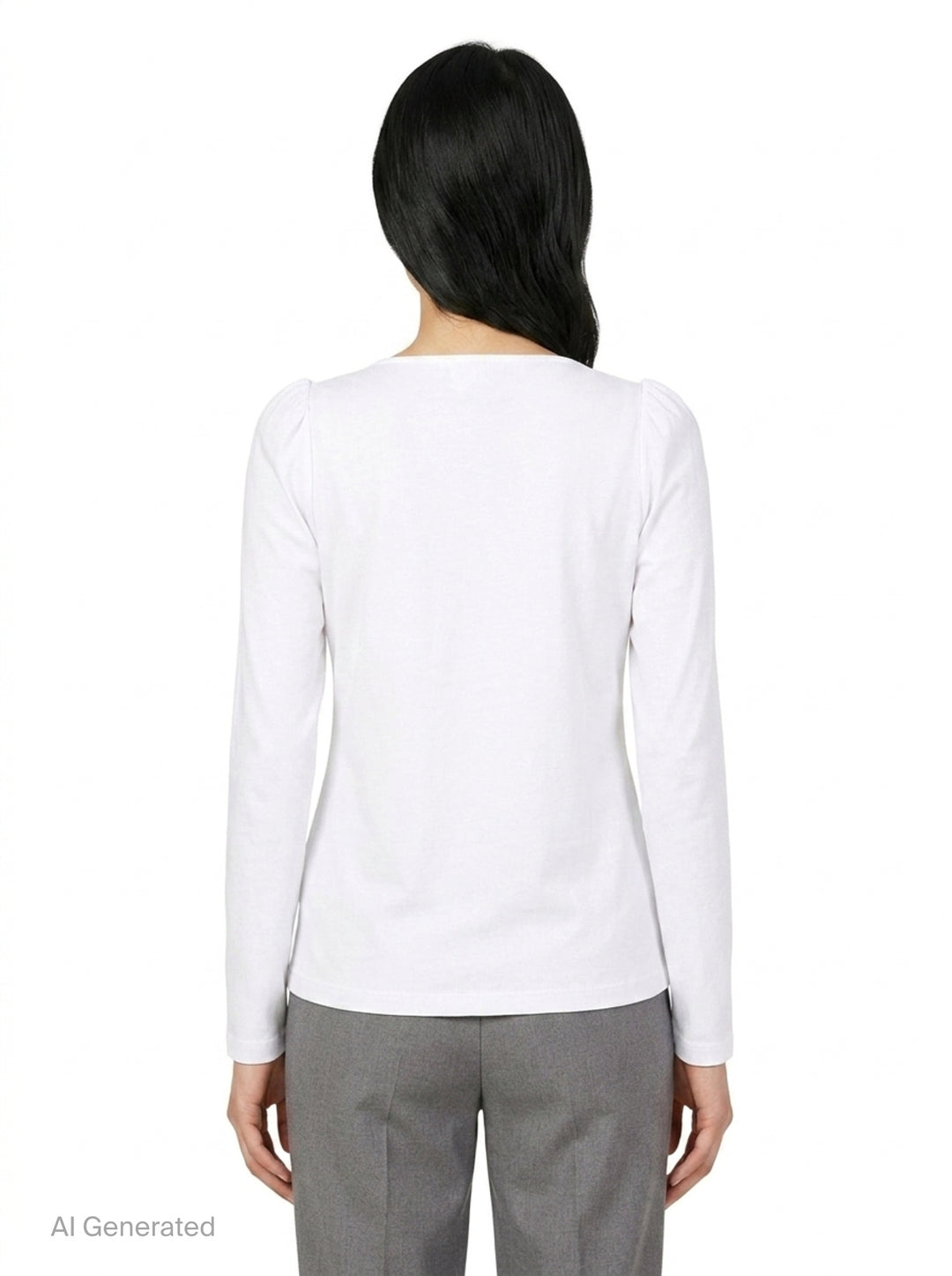 White Straight Neck Long Sleeve Tee | pushBUTTON | Club21 - back