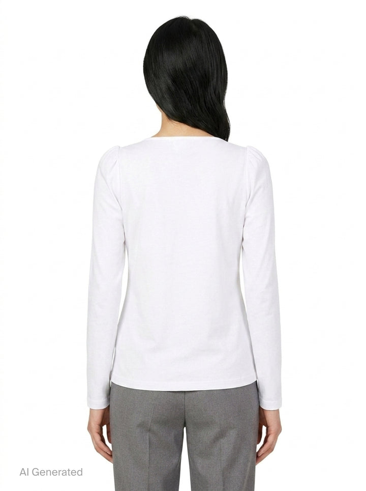 White Straight Neck Long Sleeve Tee | pushBUTTON | Club21 - back