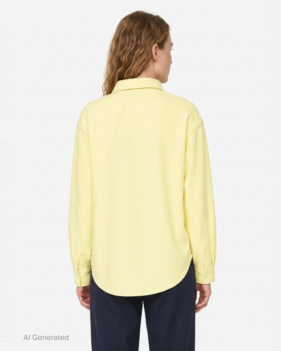 pushBUTTON butter yellow relaxed long-sleeve shirt with spread collar, tonal button-front closure, and chest patch pocket - back