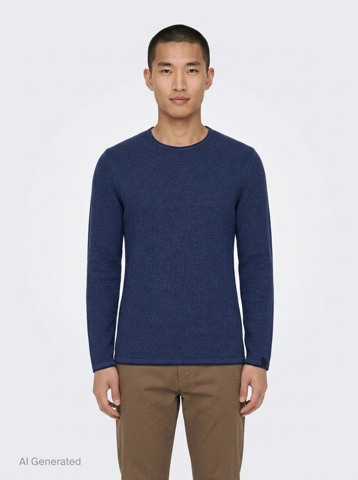 rag & bone Brooks Wool Crew Sweater in deep teal, featuring a slim fit, crew neckline, long sleeves, and raw-edge cuffs, displayed on a flat ghost mannequin - front