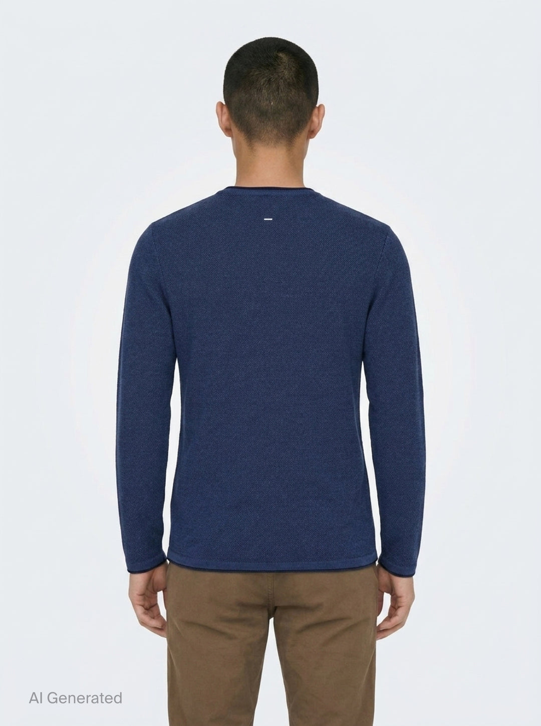 rag & bone Brooks Wool Crew Sweater in deep teal, featuring a slim fit, crew neckline, long sleeves, and raw-edge cuffs, displayed on a flat ghost mannequin - back