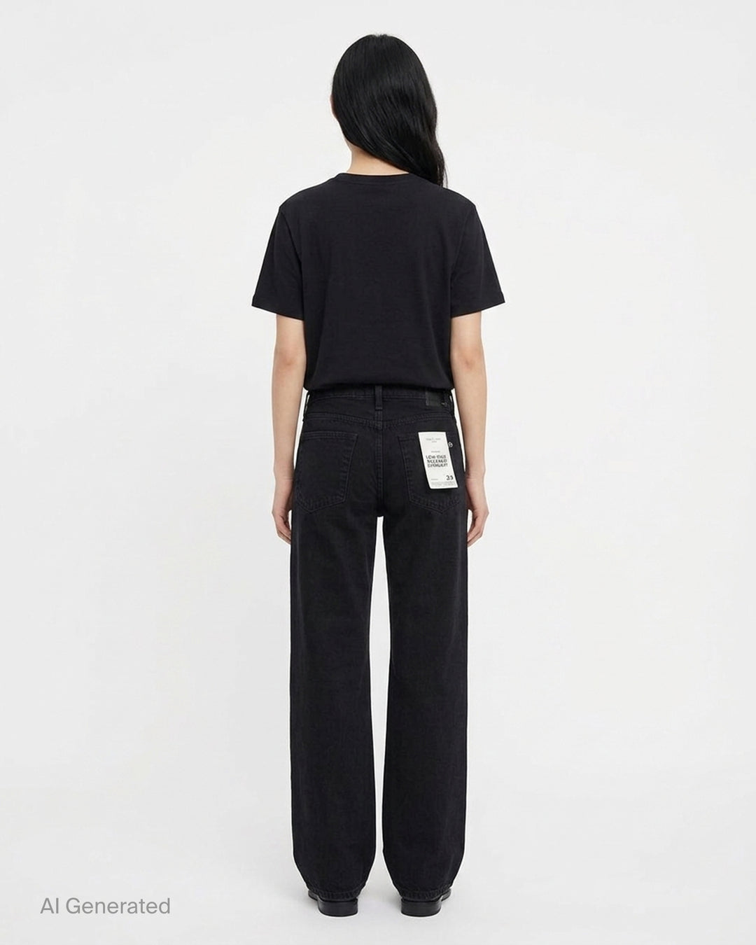 rag & bone Cam Full Straight Jeans in washed black denim, shown from the front with low-rise waist and full straight leg - back