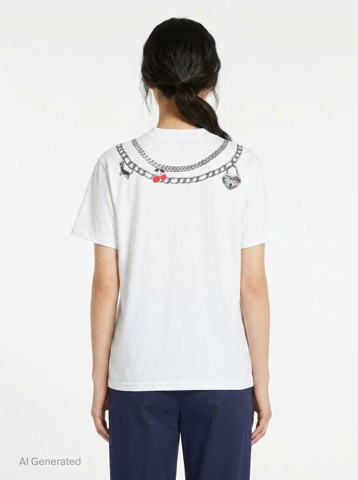 rag & bone Miramar Charms Short Sleeve Tee in white with a trompe l'oeil printed graphic of layered silver chain necklaces and charm details across the chest - back