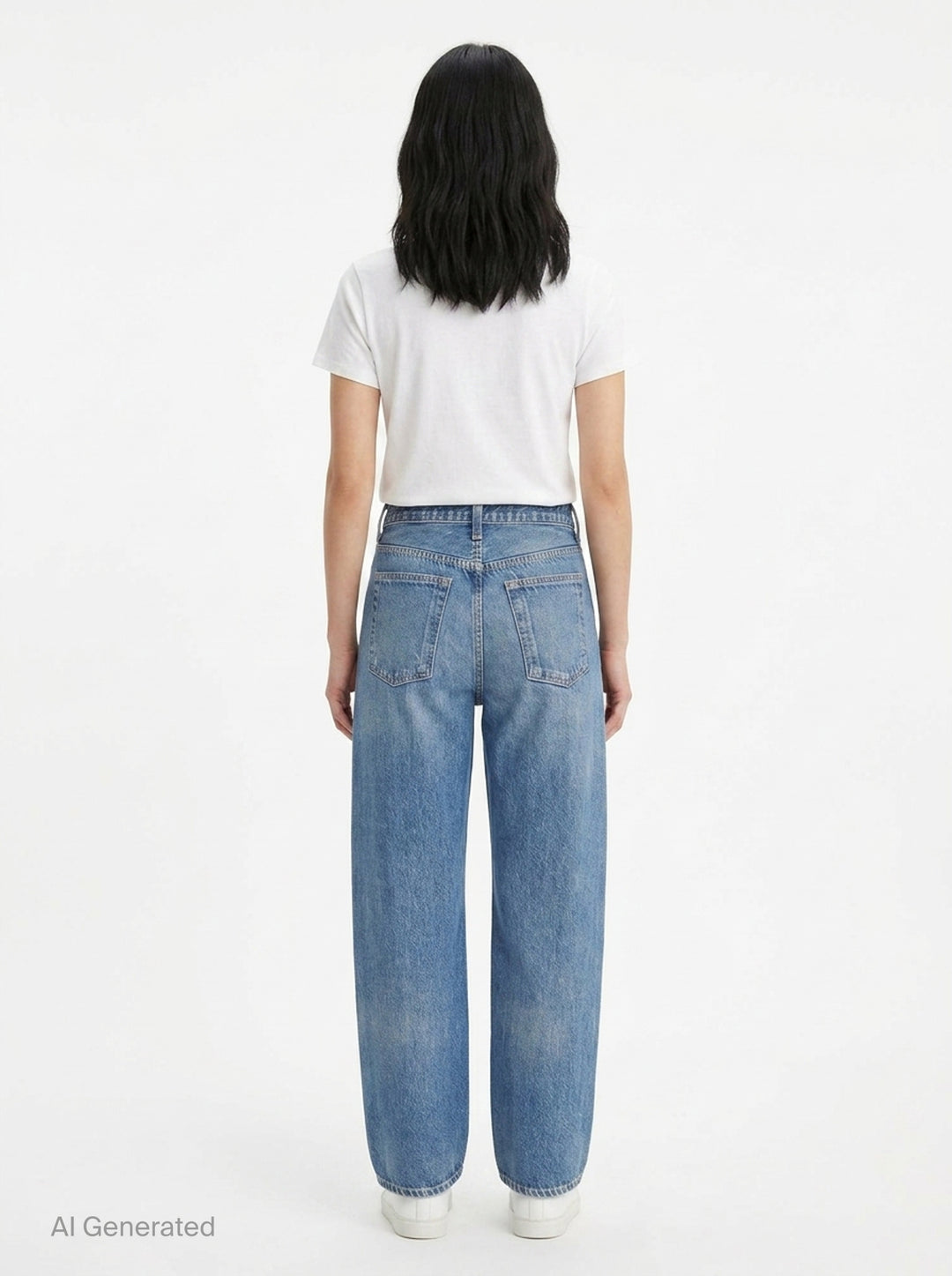 rag & bone Miramar High Rise Barrel Jeans in medium blue wash, featuring a relaxed curved silhouette, five-pocket construction, and clean-cut hem, shown flat on a white background - back