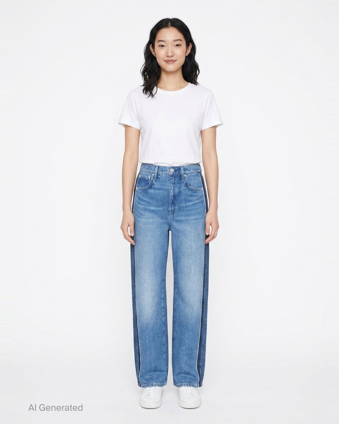 rag & bone Miramar wide-leg jeans in medium blue wash with raw fray detailing along both side seams, five-pocket styling and silver-tone hardware - front