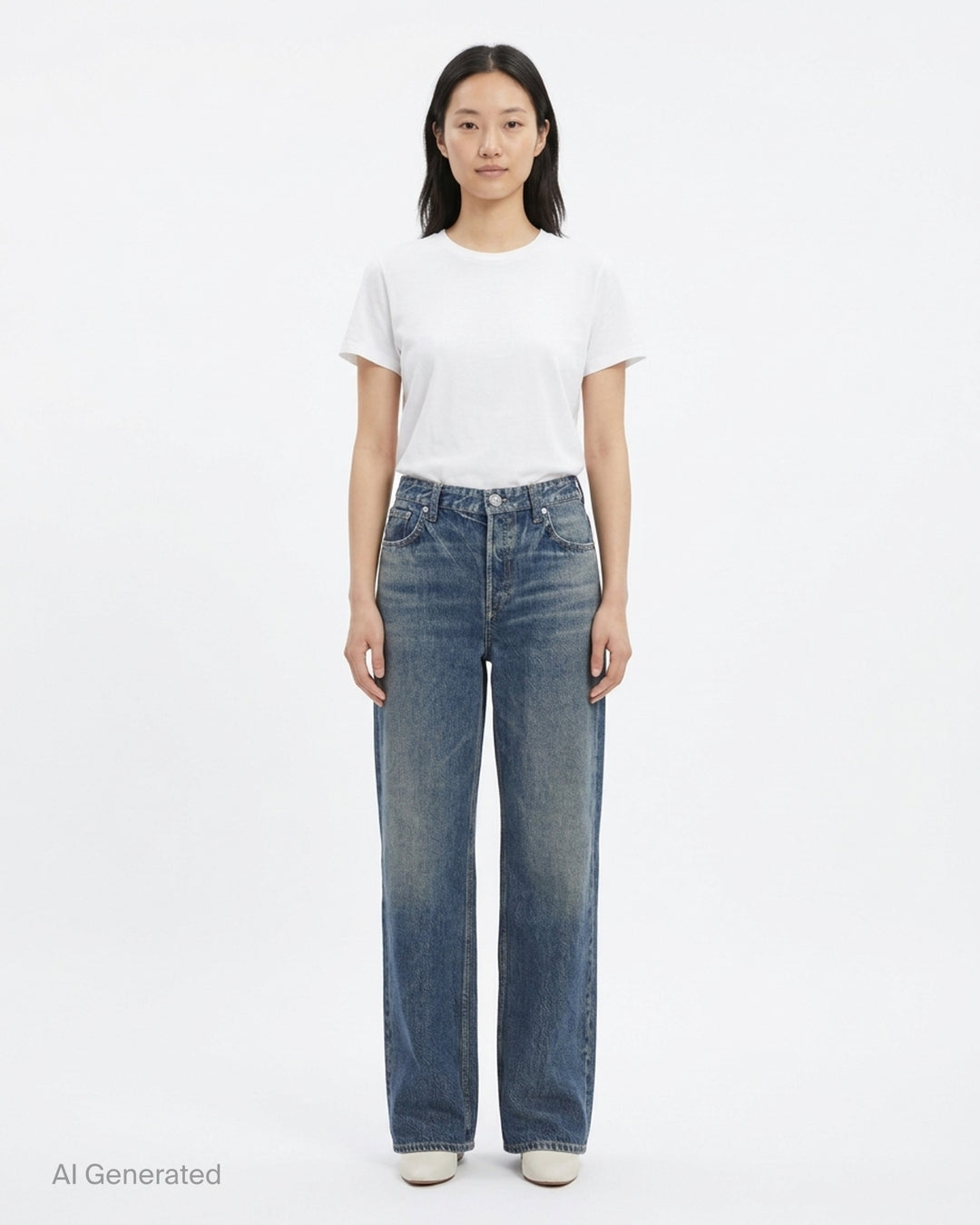 rag & bone Miramar Terry Shea straight-leg ankle jeans in faded indigo denim, front view - front