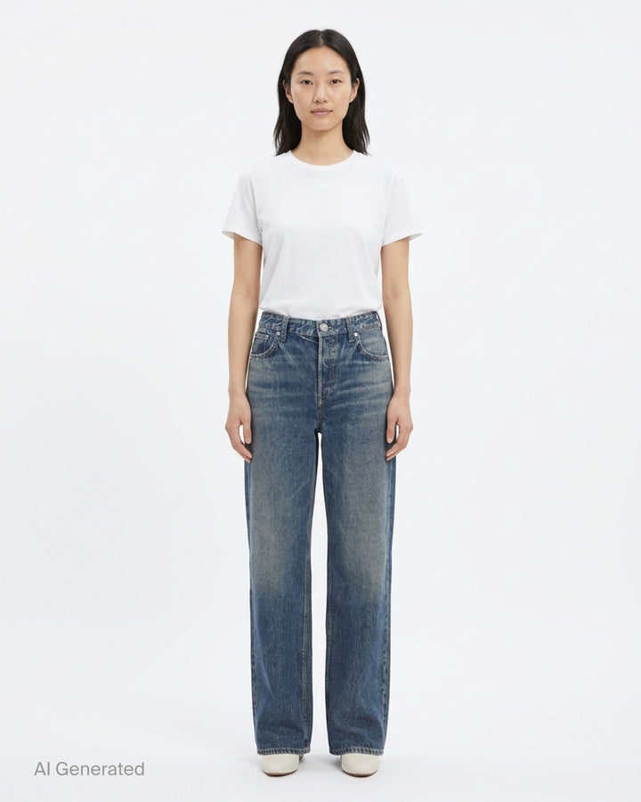rag & bone Miramar Terry Shea straight-leg ankle jeans in faded indigo denim, front view - front
