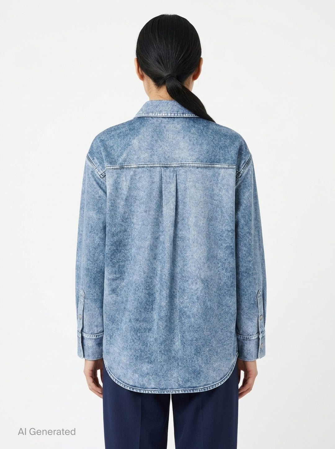 rag & bone Miramar Velvet Connie Shirt in blue acid-wash denim with tonal yoke blocking, snap-button placket, and a chest patch pocket - back