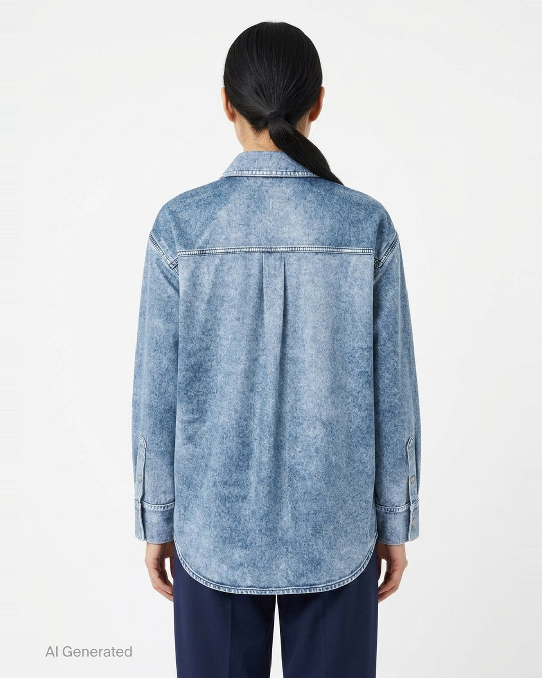 rag & bone Miramar Velvet Connie Shirt in blue acid-wash denim with tonal yoke blocking, snap-button placket, and a chest patch pocket - back