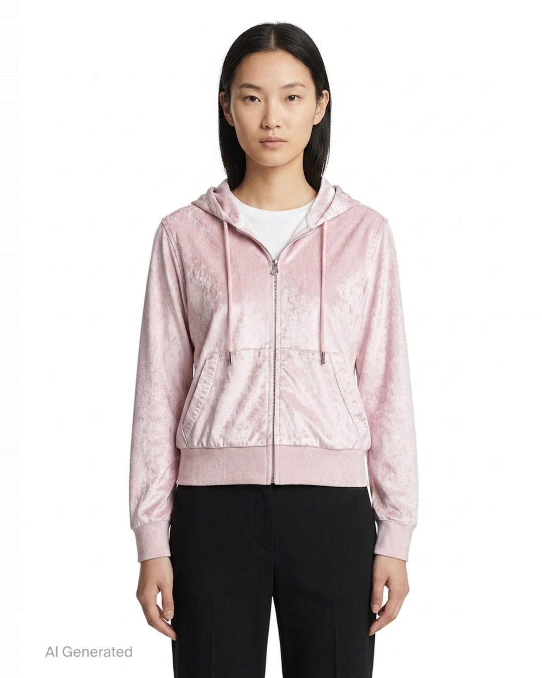 rag & bone Miramar Velvet Zip Hoodie in blue denim-look velvet with drawstring hood, full-length zip, and kangaroo front pocket - front