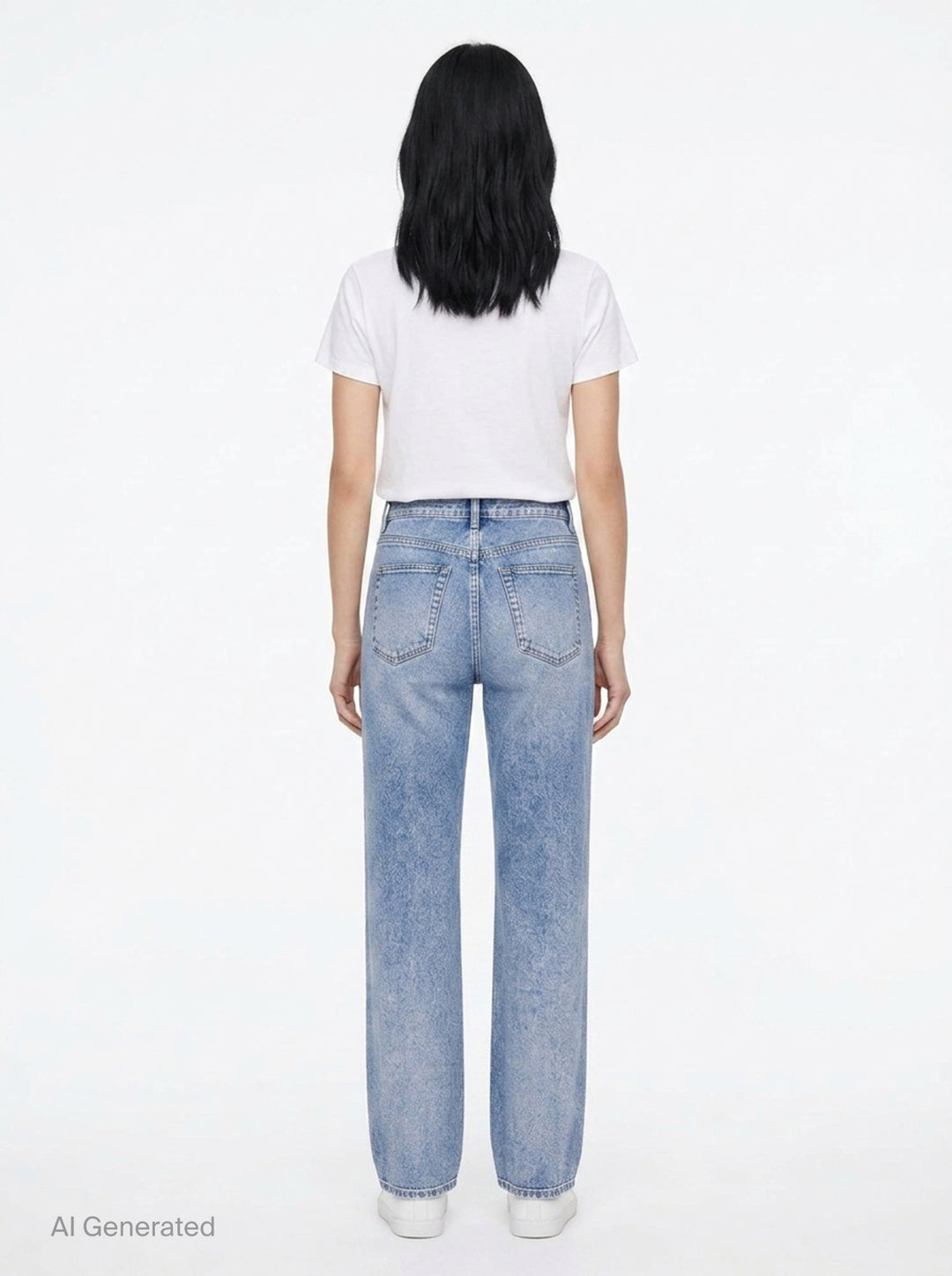 rag & bone Miramar wide leg jeans in light blue wash, shown flat with high-rise waist, five-pocket styling, and a gently flared hem - back