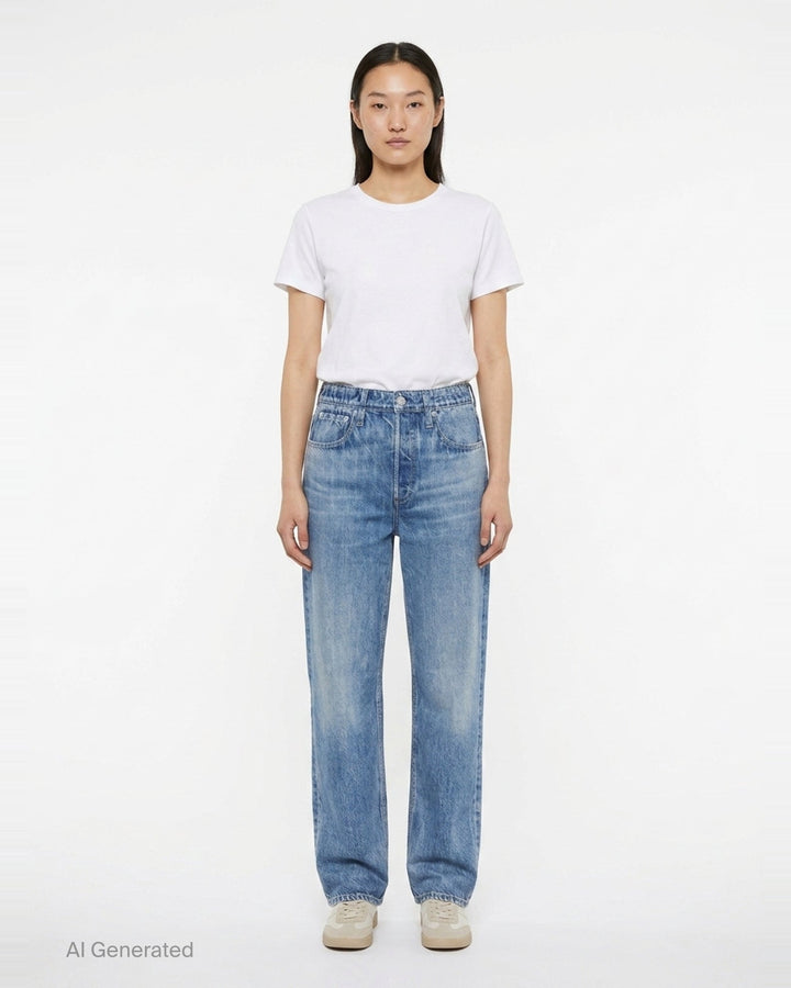 rag & bone Miramar Wide Pull-On Jeans in light indigo wash, featuring a relaxed wide-leg silhouette, pull-on waistband, and five-pocket construction with vintage sun-bleached fading - front