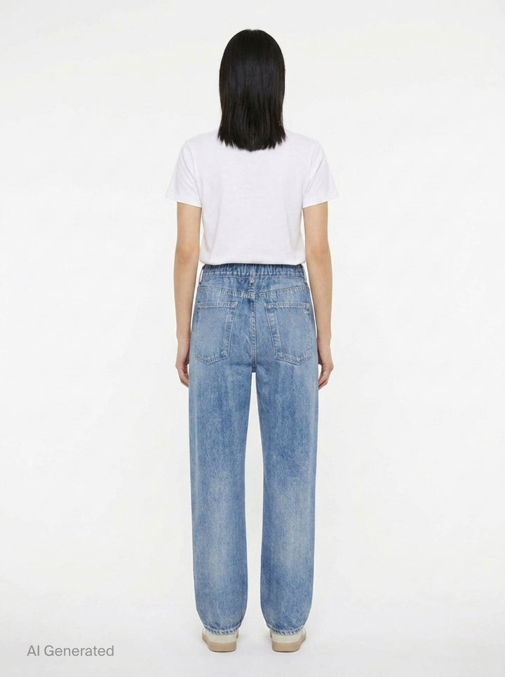rag & bone Miramar Wide Pull-On Jeans in light indigo wash, featuring a relaxed wide-leg silhouette, pull-on waistband, and five-pocket construction with vintage sun-bleached fading - back