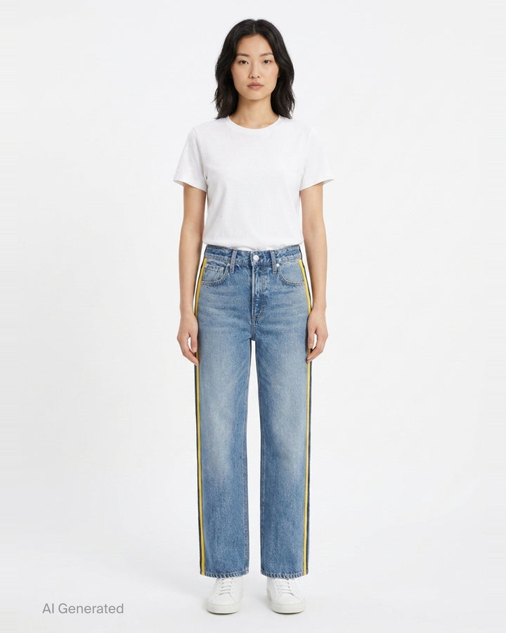 Side Stripe Wide Leg Jeans | rag & bone | Club21 - front
