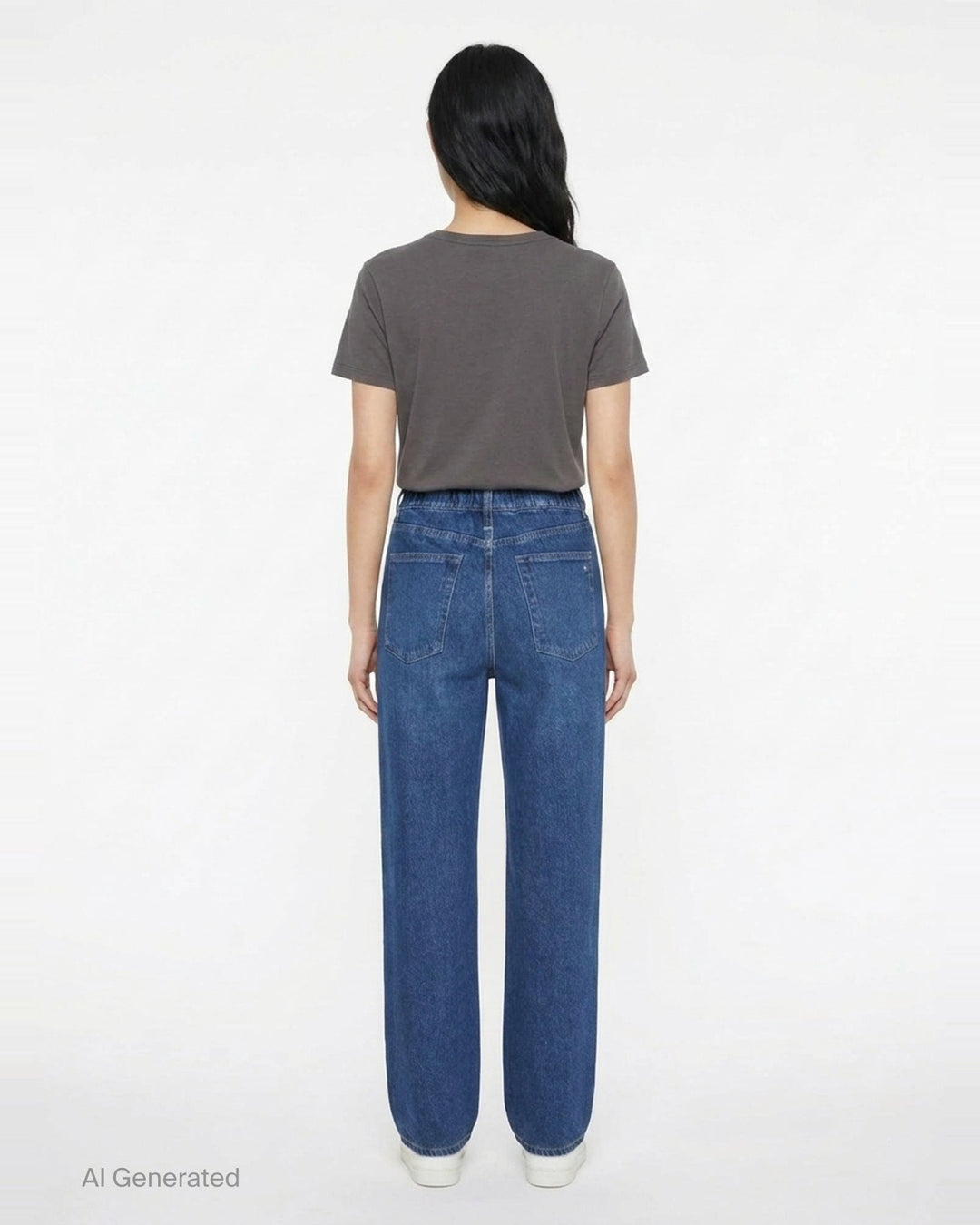 rag & bone washed black wide-leg jeans with contrast green and white side stripes along the outer seams, high-rise fit, five-pocket construction - back