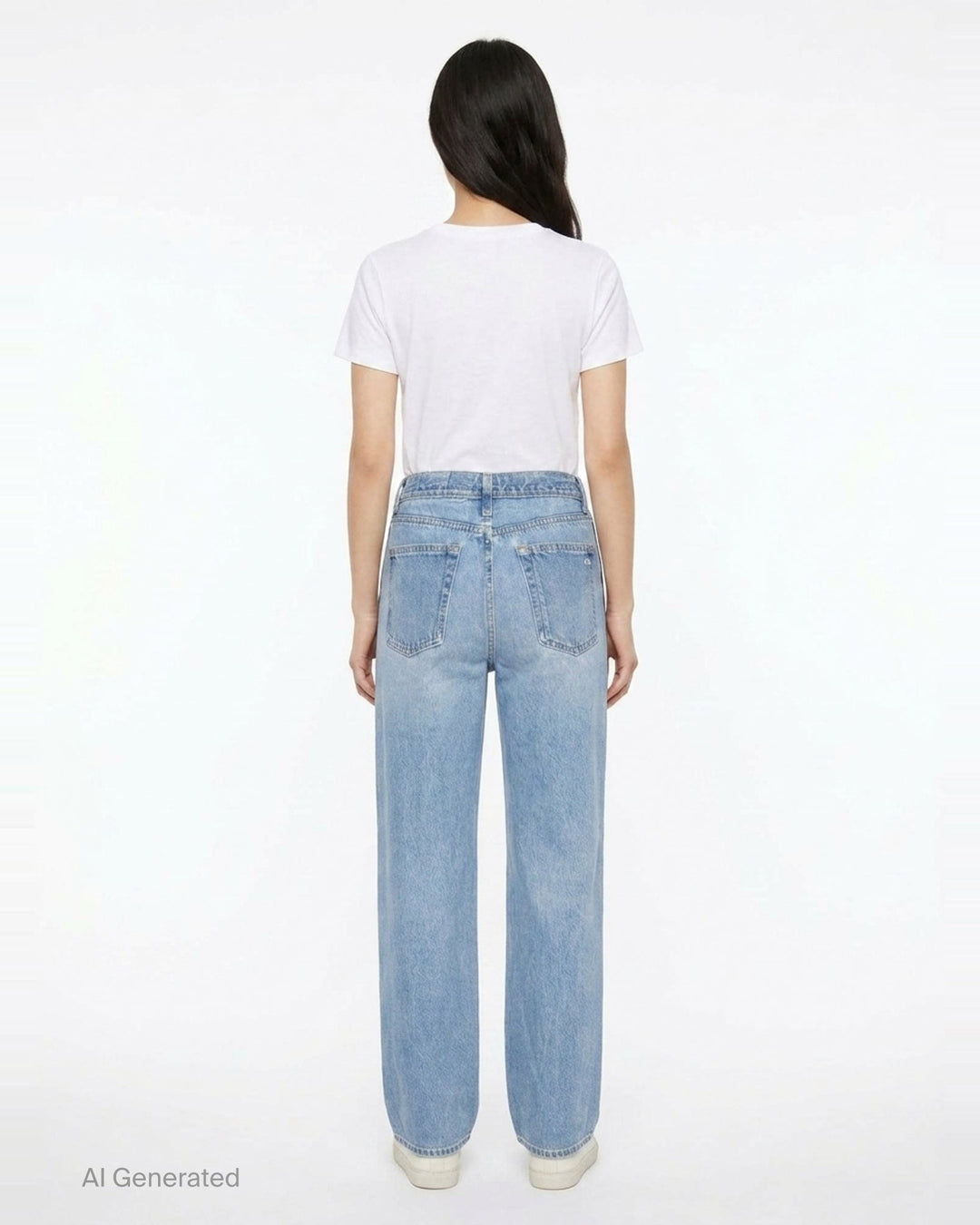 rag & bone washed black wide-leg jeans with contrast green and white side stripes along the outer seams, high-rise fit, five-pocket construction - back