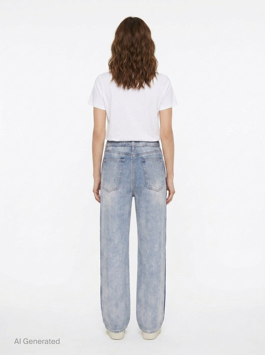 rag & bone washed black wide-leg jeans with contrast green and white side stripes along the outer seams, high-rise fit, five-pocket construction - back