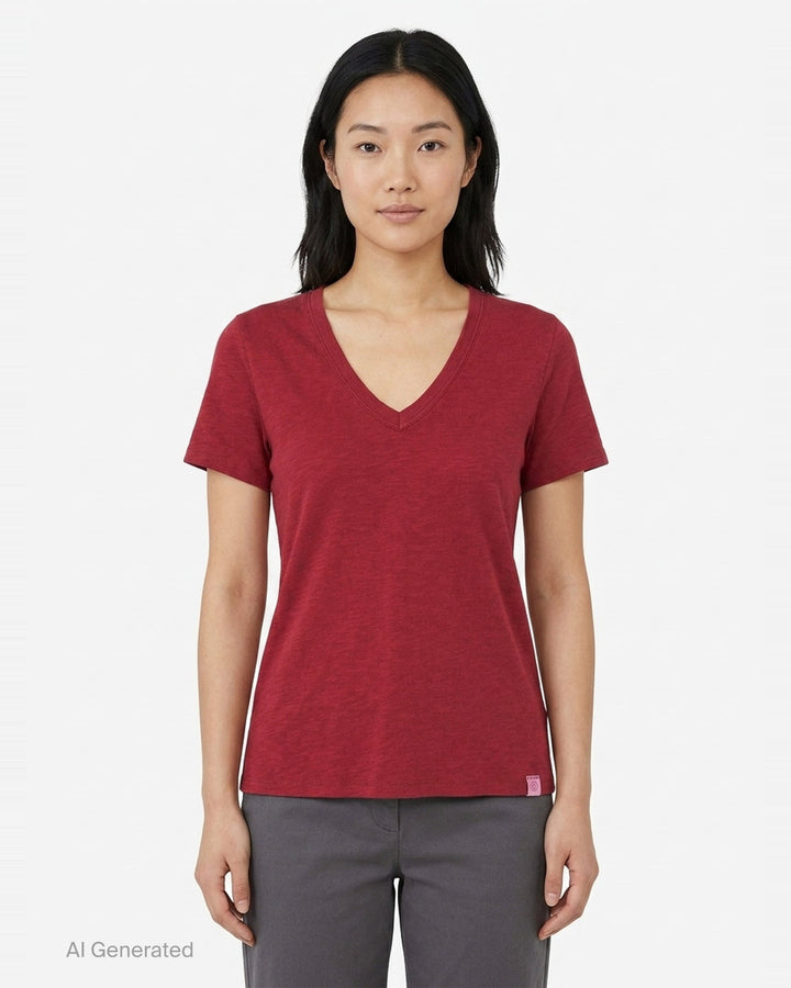 rag & bone Slub V-Neck Tee in light blue, featuring a deep V-neckline with tonal ribbed trim and short sleeves, photographed flat on a white background - front