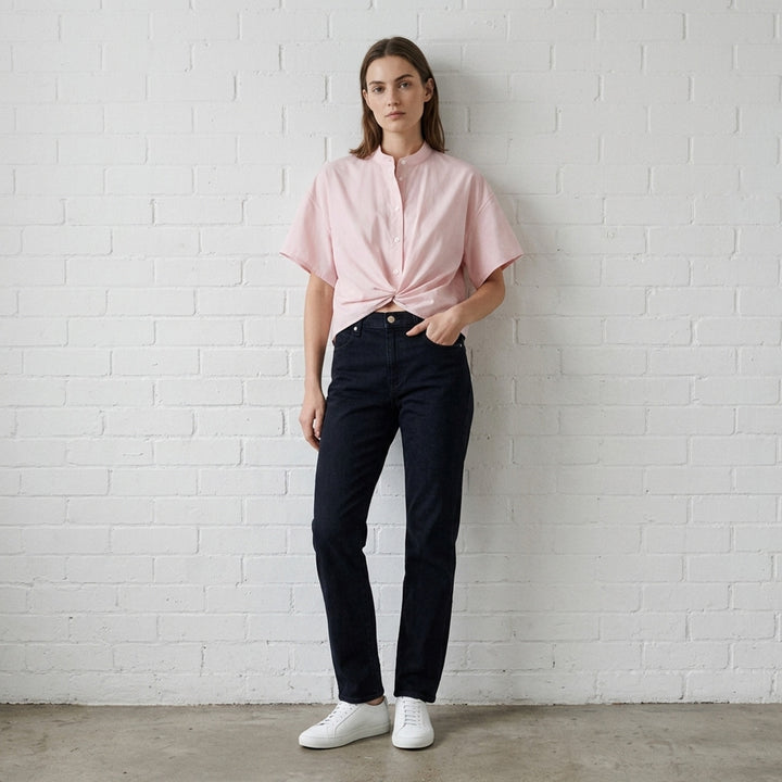 rag & bone Sutton Full Slim Cigarette Jeans in dark indigo denim, shown from the front - lifestyle