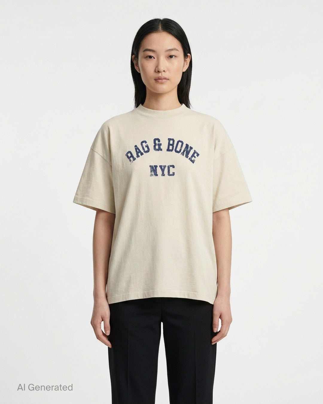 rag & bone University Alex Tee in cream with distressed navy collegiate "rag & bone NYC" graphic on the chest - front