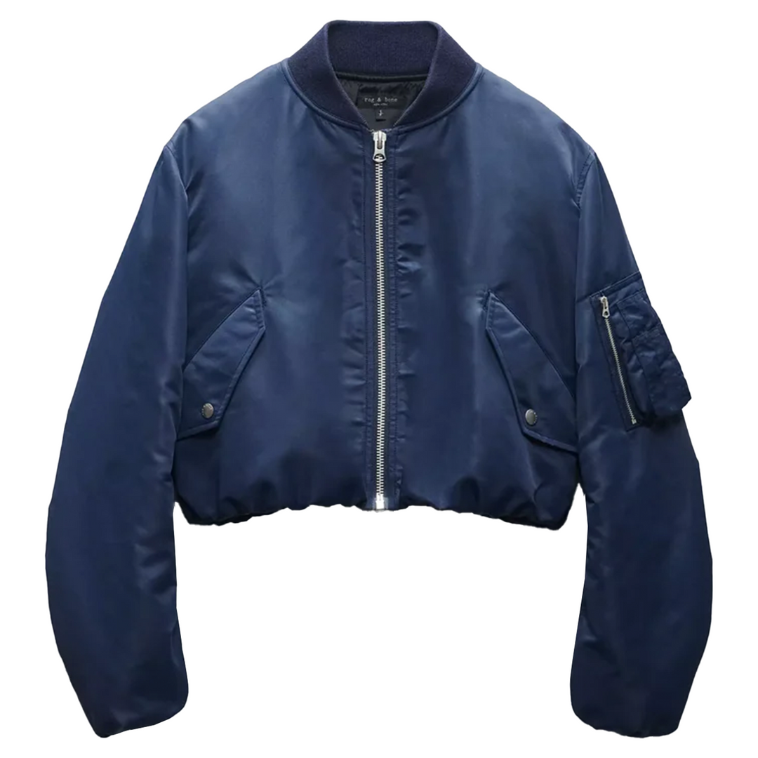 Maggie Cropped Nylon Bomber