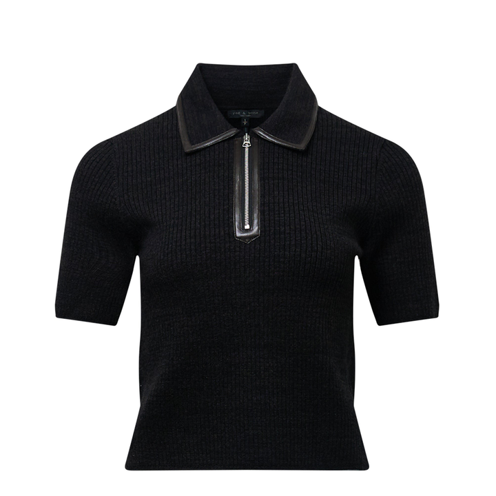 Caterina Faux Leather Zip Polo