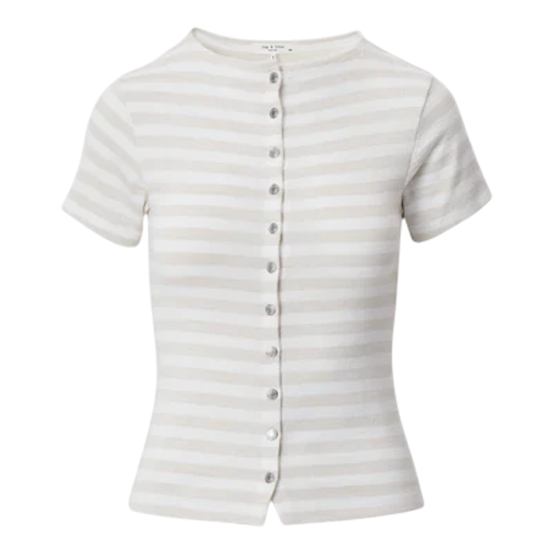 Knit Stripe Button Tee