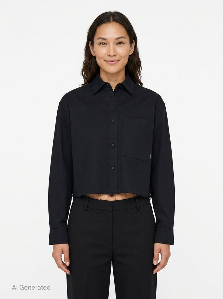 Cropped Raw Hem Button Shirt | RE;CODE | Club21 - front