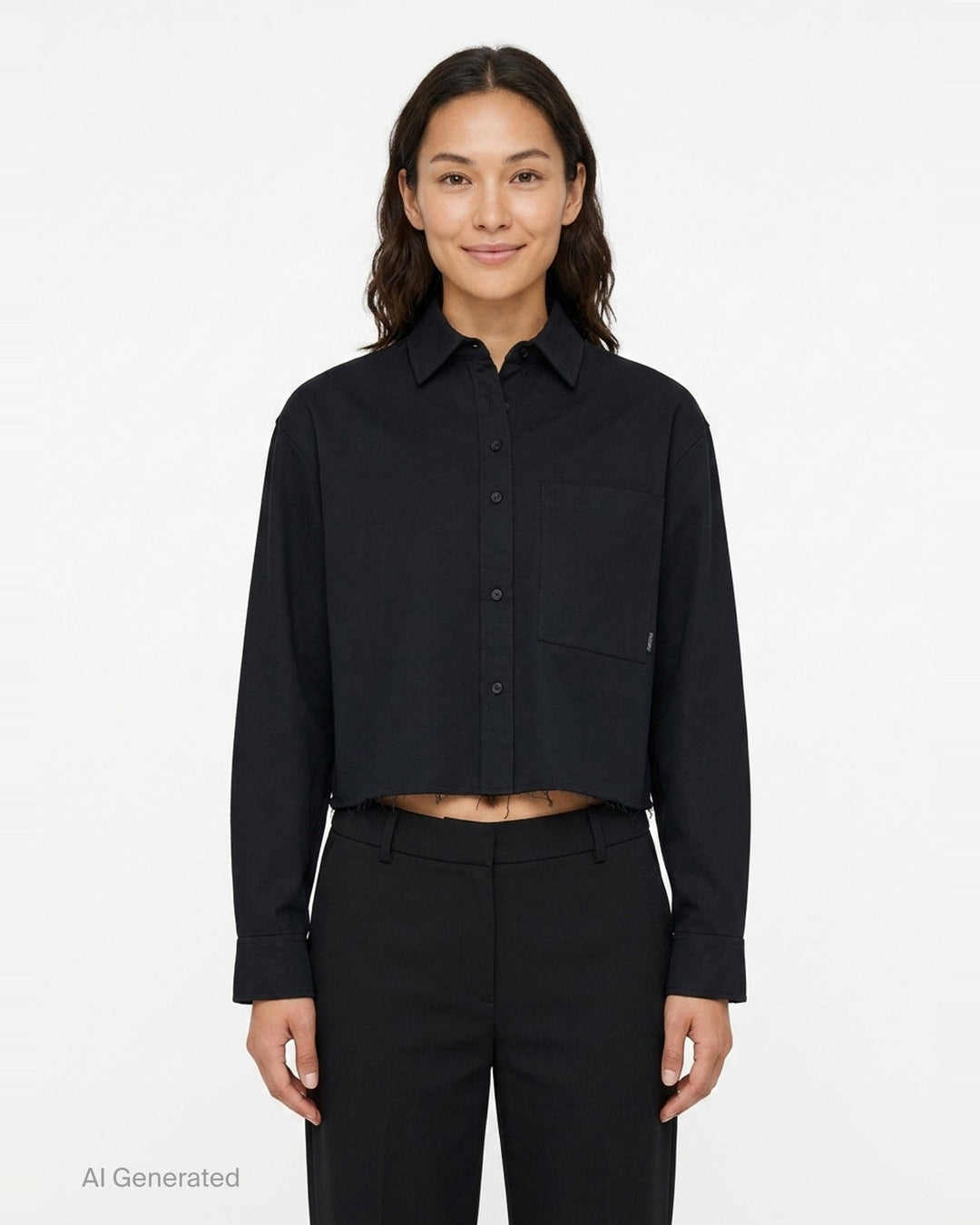 Cropped Raw Hem Button Shirt | RE;CODE | Club21 - front