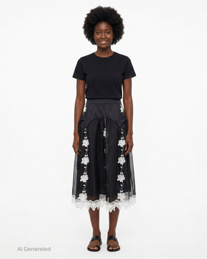Layered Lace Midi Skirt | Renli Su | Club21 - front