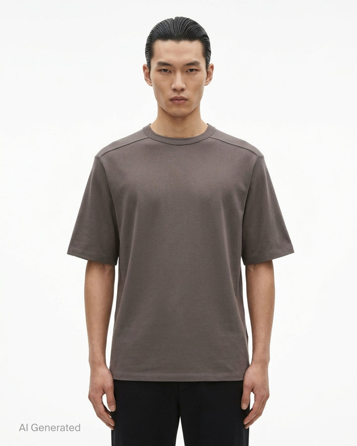 Rick Owens Brad T short sleeve crewneck tee in double cotton jersey, front view - front