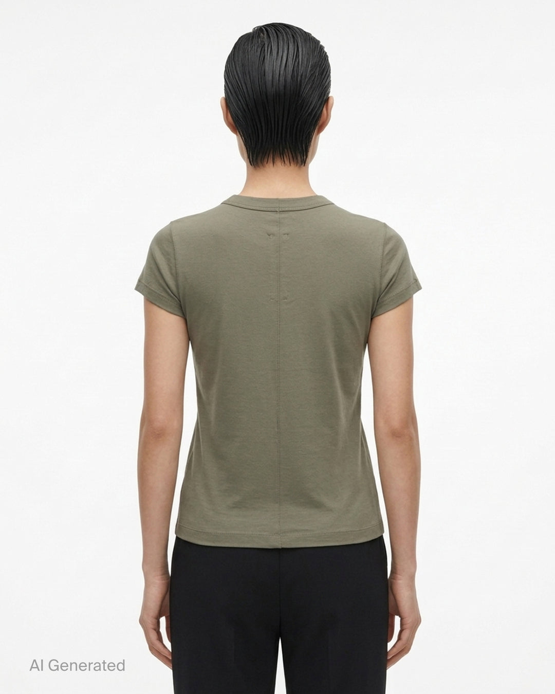 Rick Owens Cropped Level T-Shirt in muted taupe-grey with ribbed crew neck and short cap sleeves, front view - back