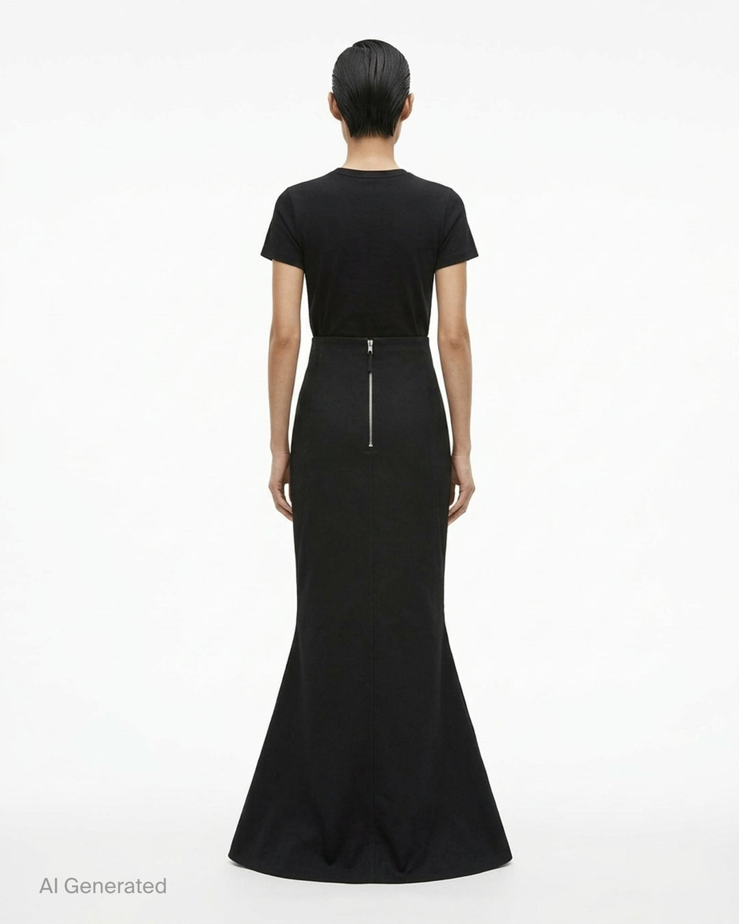 Black Rick Owens poly cotton canvas sheath dress with high waist, V-seam panelling and pointed petal hem - back