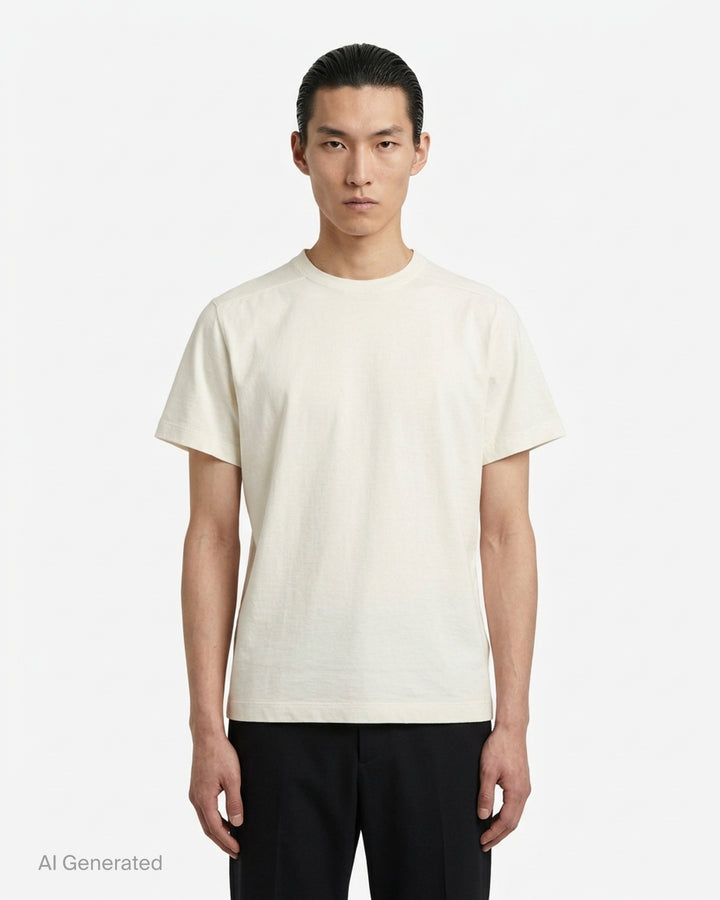 Back view of the Rick Owens Short Level Wool Silk Jersey Tee in black, showing the crewneck, shoulder seams and short sleeves - front