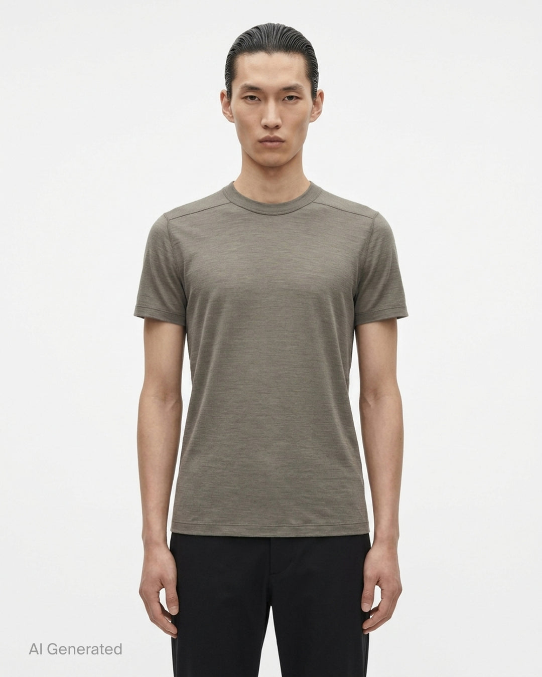 Back view of the Rick Owens Short Level Wool Silk Jersey Tee in black, showing the crewneck, shoulder seams and short sleeves - front