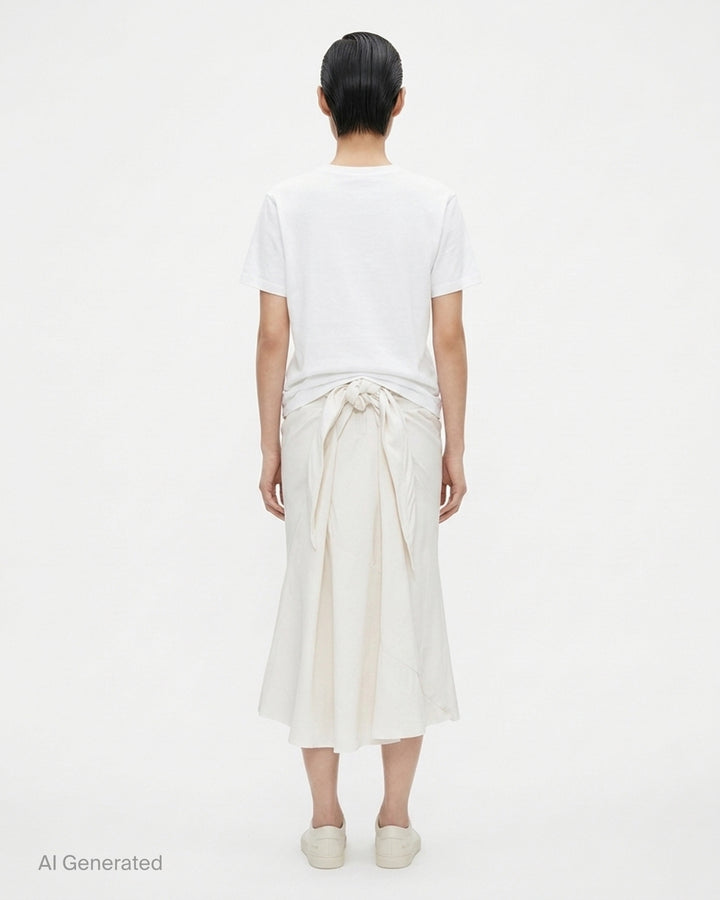 Rick Owens Strutter midi skirt in off-white cady with angled yoke seaming and a flared hem - back
