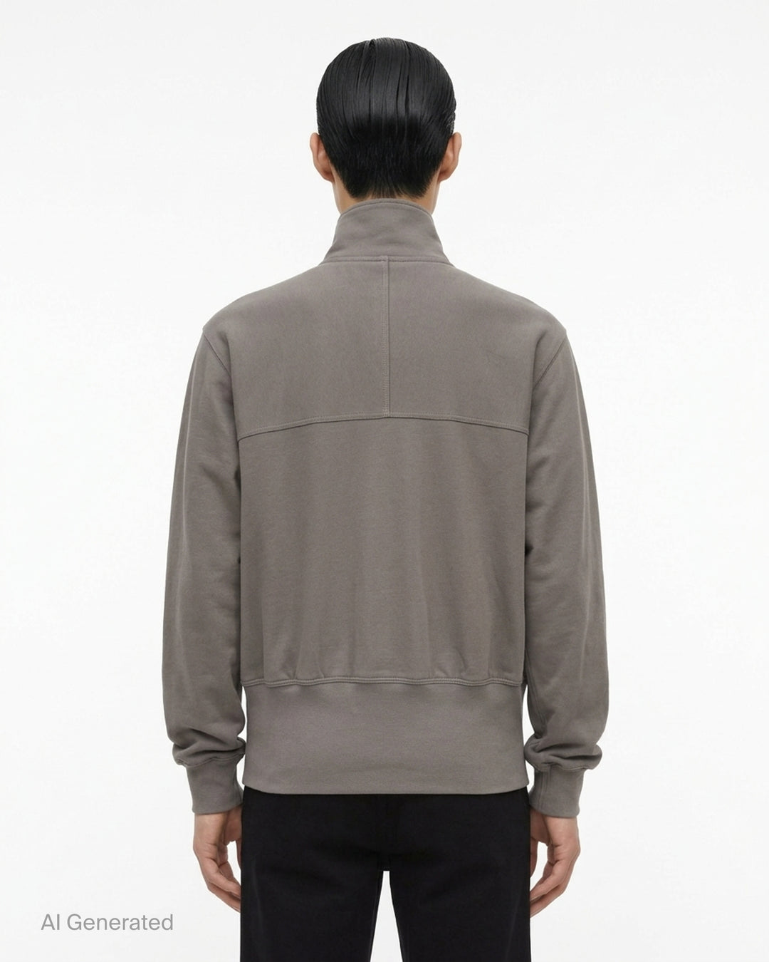 Rick Owens grey zip-up track jacket with funnel collar, curved chest seam, zipped pocket and ribbed cuffs and hem - back