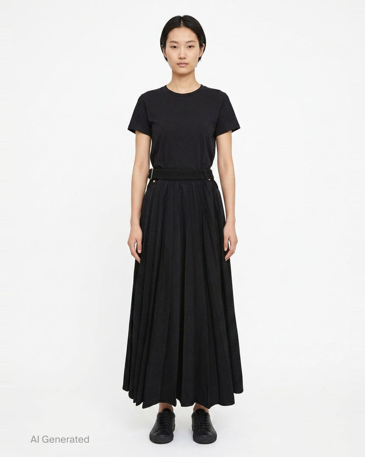 Black Pleated Maxi Skirt | sacai | Club21 - front