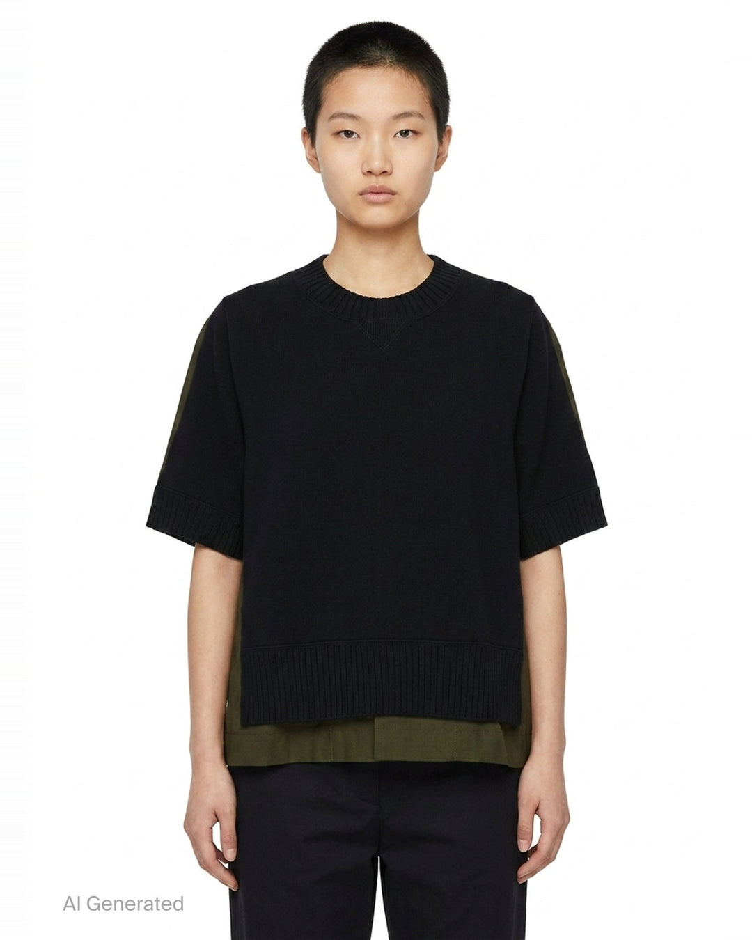 Cotton Weather Short Sleeve Knit Top | sacai | Club21 - front