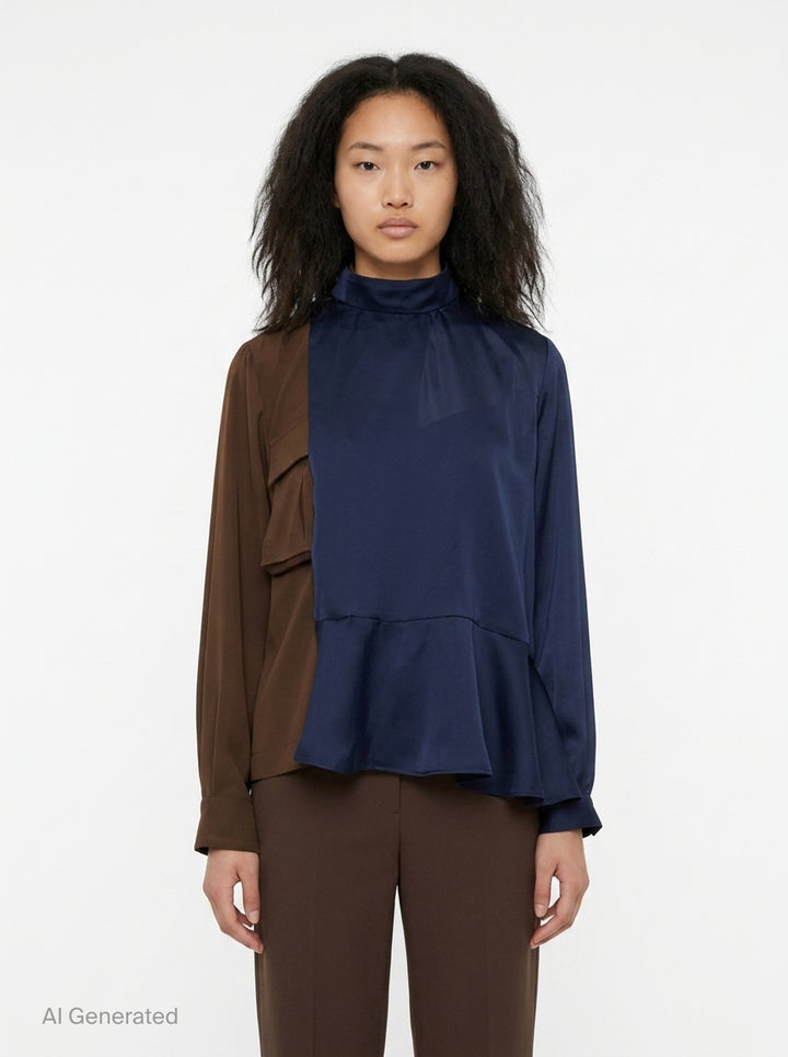 Crepe Back Satin Contrast Blouse | sacai | Club21 - front