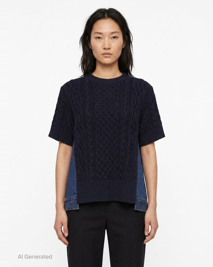 Denim x Cotton Knit Pullover | sacai | Club21 - front